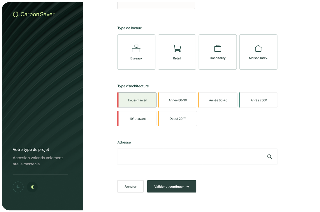 Carbon Saver - Interface de l'application